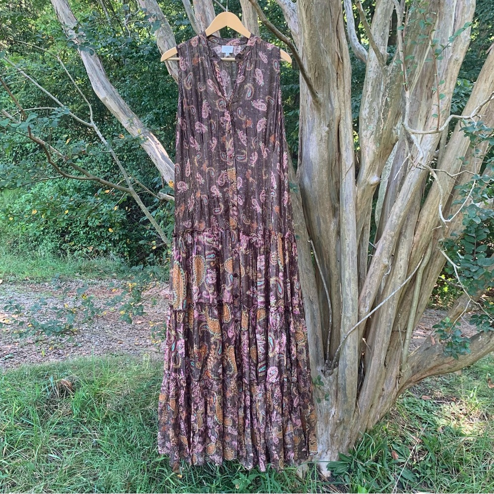 Hemant & Nandita Sleeveless Tiered Paisley Maxi Dress